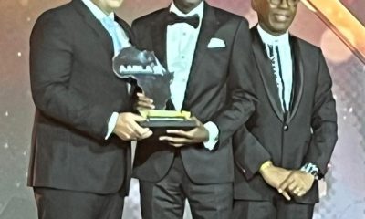 L-R: Head of Private Clients, SASFIN Wealth, South Africa, Flynn Robson; Chief Financial Officer, Zenith Bank Plc, Dr. Mukhtar Adam; and Chairman, BSG, South Africa, Mteto Nyati during the presentation of the CFO of the Year Award to Dr. Mukhtar Adam at the 11th All Africa Business Leaders Awards (AABLA) in partnership with CNBC Africa, held at the King’s Ballroom, Sun City, South Africa at the weekend.