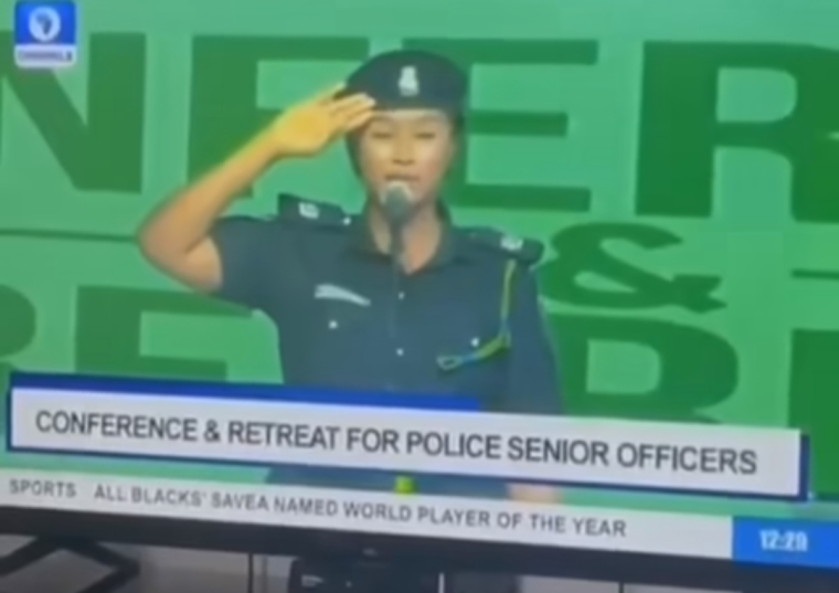 Policewoman misses lyrics of national anthem