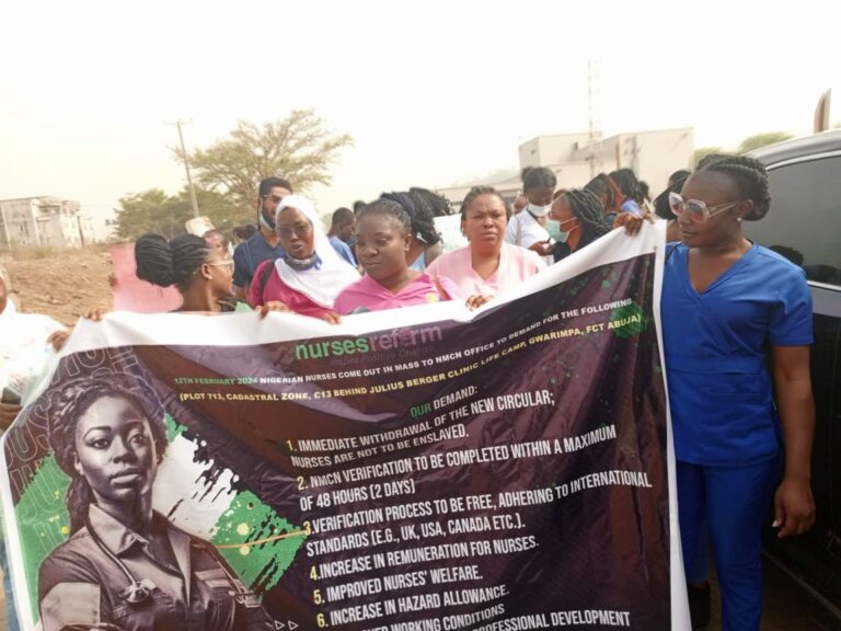 Nurses protest new verification guidelines in Lagos, Abuja