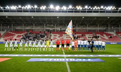 Ireland players bow heads during Israel national anthem before Nations League match